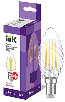 Лампа светодиодная CT35 свеча витая прозрачная 7Вт 230В 3000К E27 серия 360° | код LLF-CT35-7-230-30-E27-CL | IEK